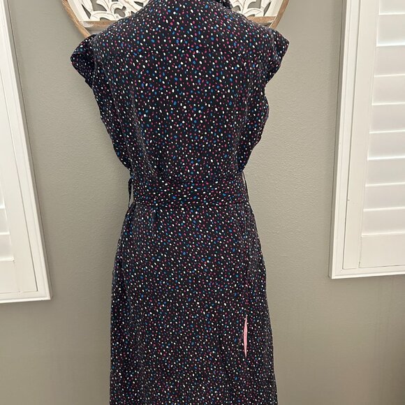 Coach Dress Silk Signature Navy Pink Dot SZ2 Sleeveless Midi Belted Classic - Picture 3 of 12